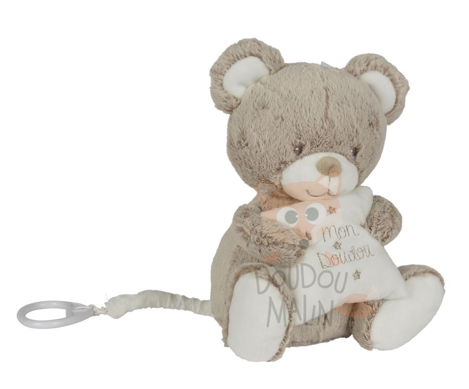  forest musical box bear mon beige white star 